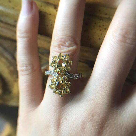 Natural Heliodor Yellow Beryl Sterling Silver Cocktail Ring Size 7 - Picture 1 of 8